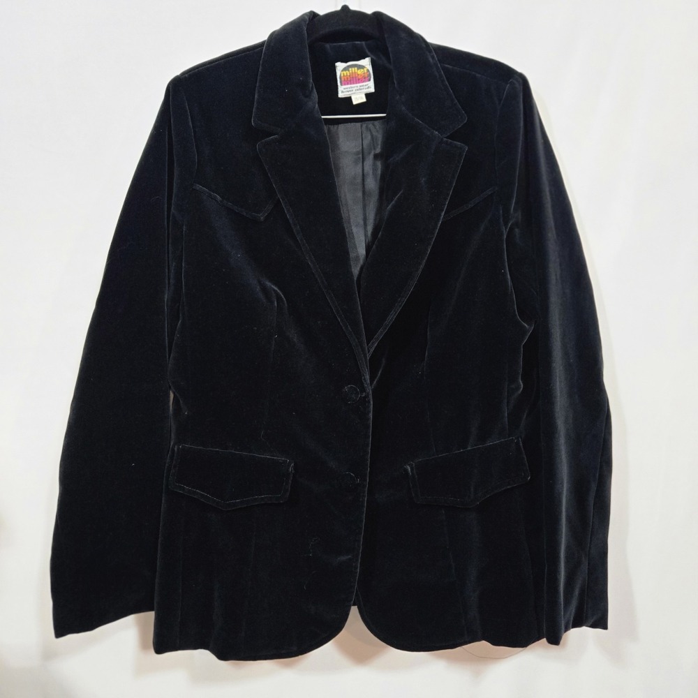 Vintage 70s Miller Western Wear Black Velvet Blazer 15/16 USA Western Jacket